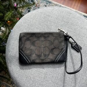 Coach CC Signature Canvas Black Leather case pouch wristlet bag